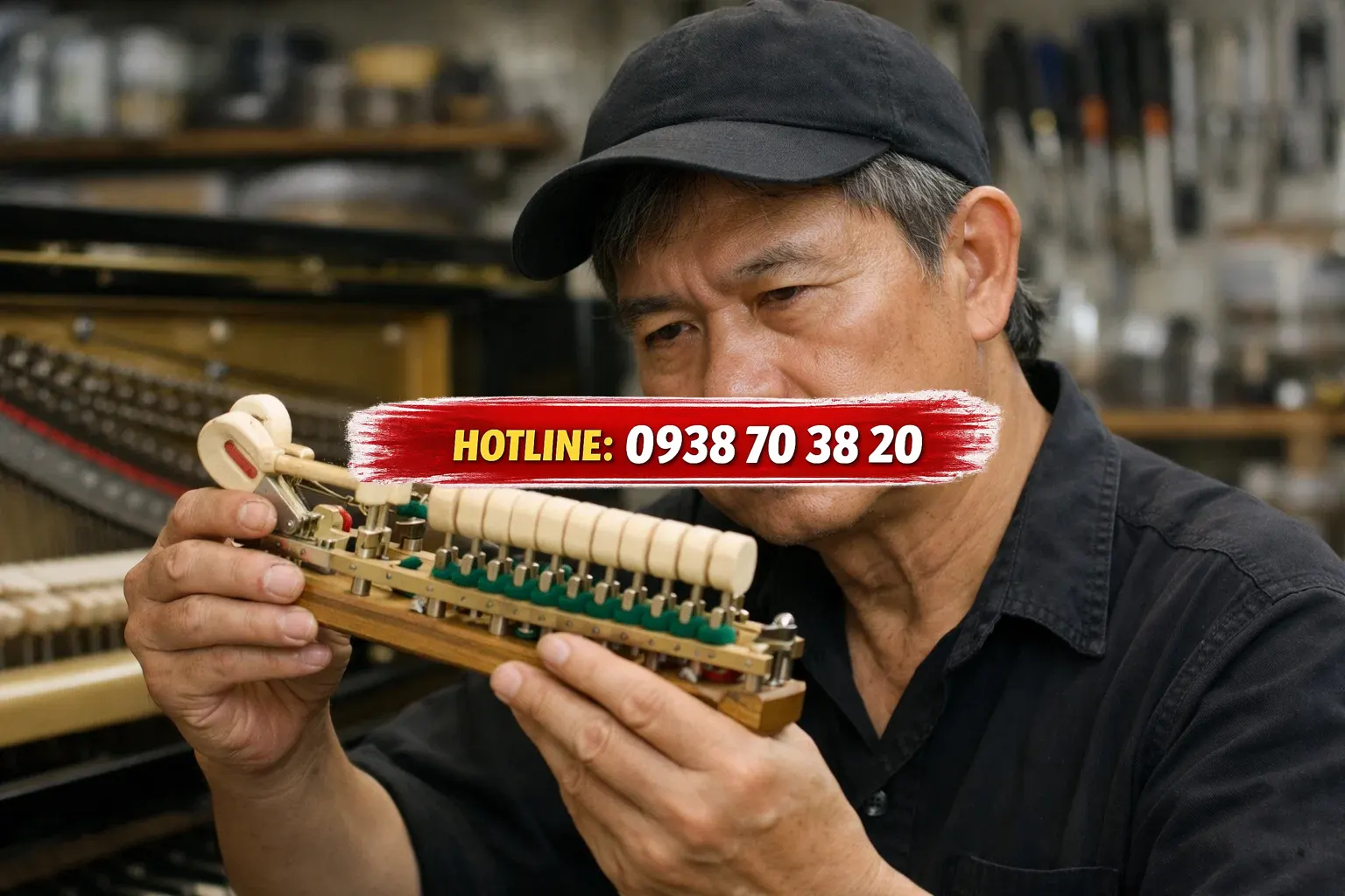 Kỹ thuật viên sửa chữa piano