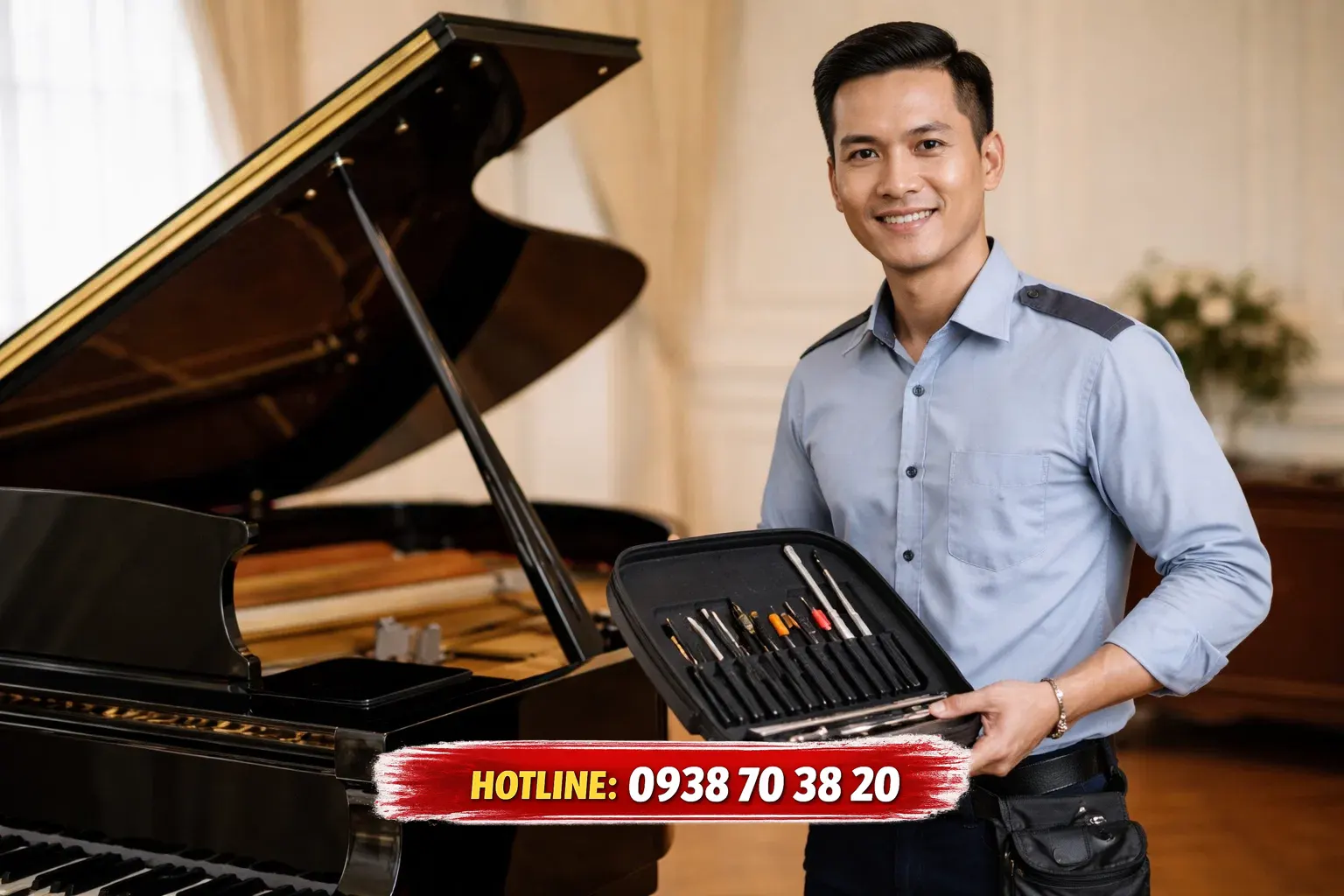 Dịch vụ lên dây đàn piano tại biệt thự nhà vườn Bình Chánh